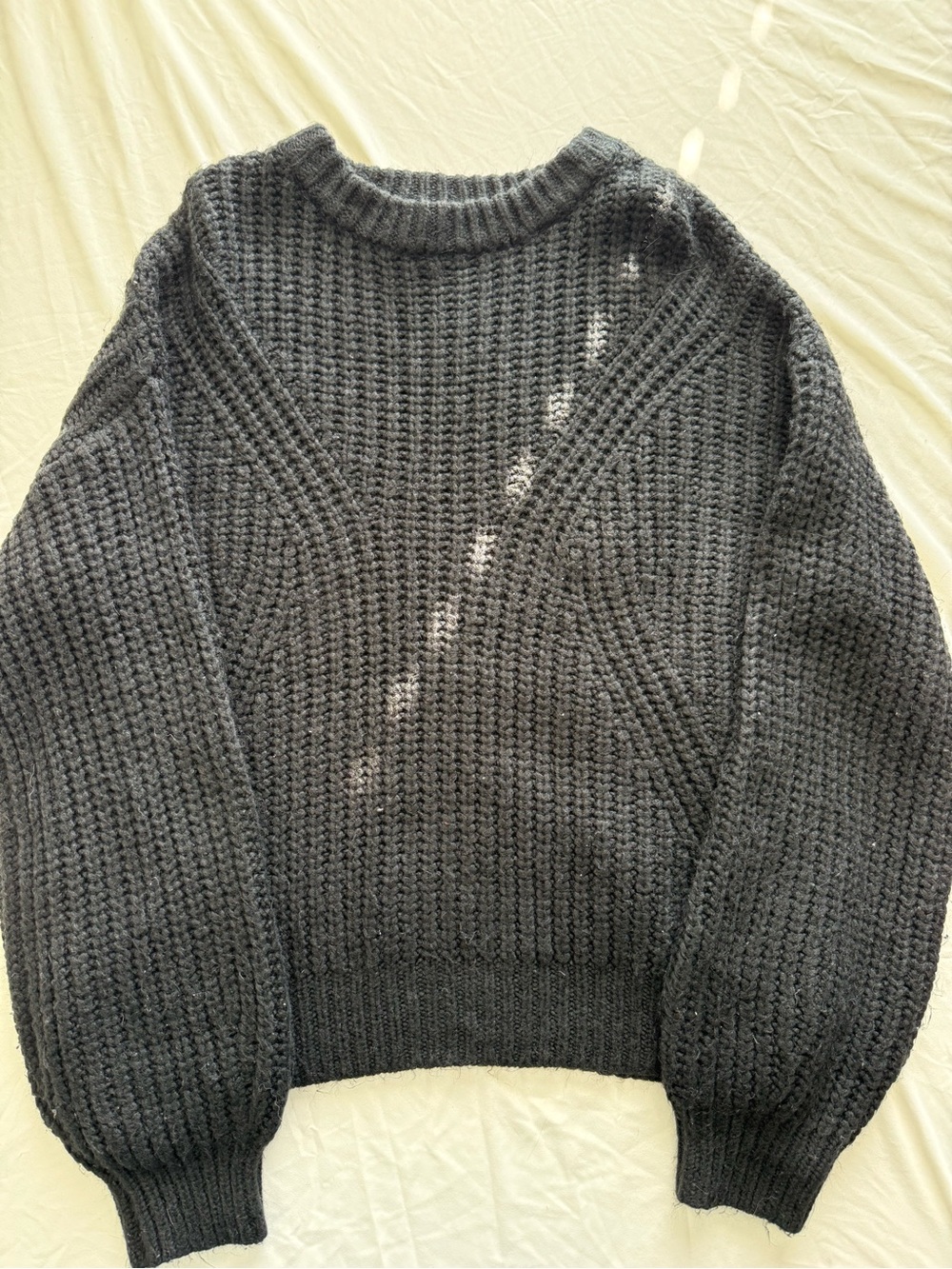 A New Day M Black Chunky Crewneck Knit Sweater Fisherman Goth Dark Academia